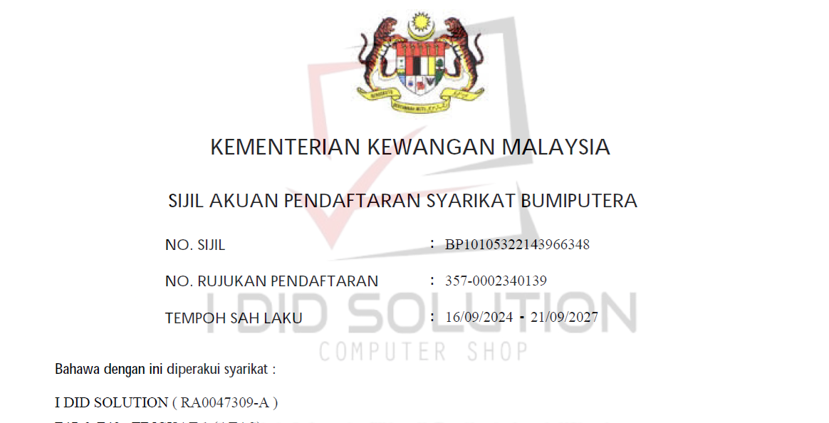 Pengiktirafan Rasmi: Pendaftaran Sijil Akuan Taraf Bumiputera Kementerian Kewangan Malaysia